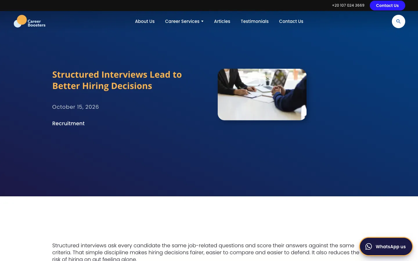 Career Boosters article page on desktop
