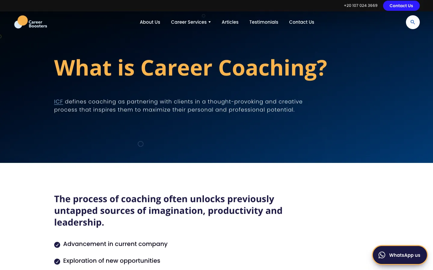 Career Boosters career coaching page