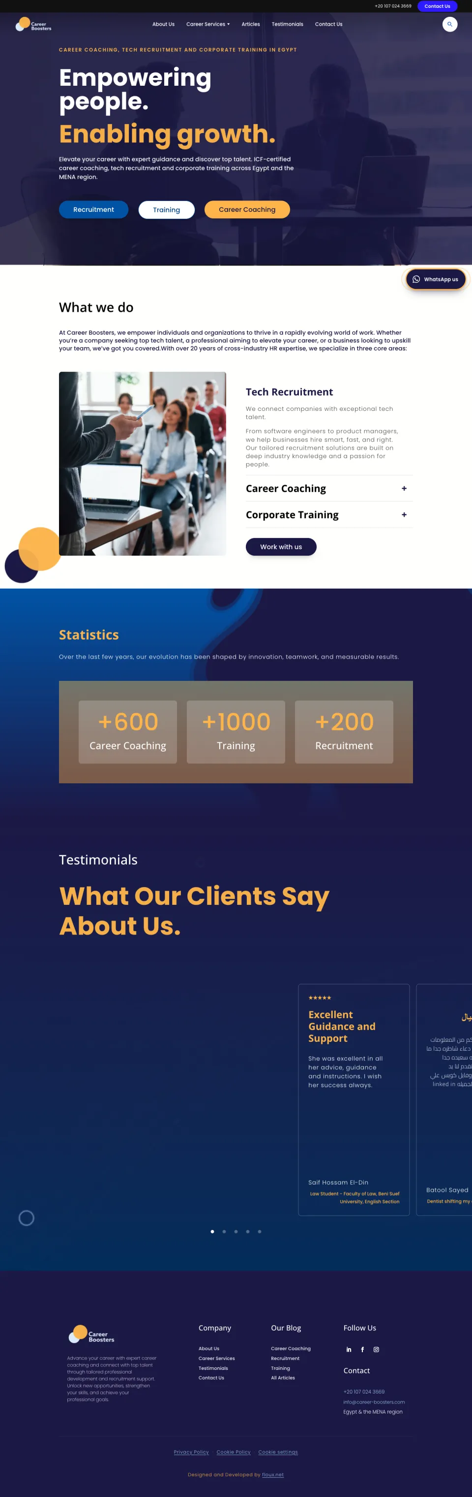 Career Boosters homepage, full page
